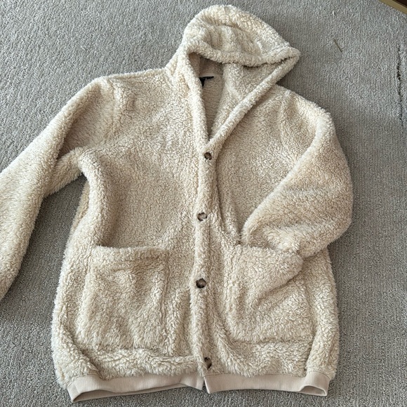 Volcom Teddy bear fuzzy hooded button up jacket - Picture 1 of 3